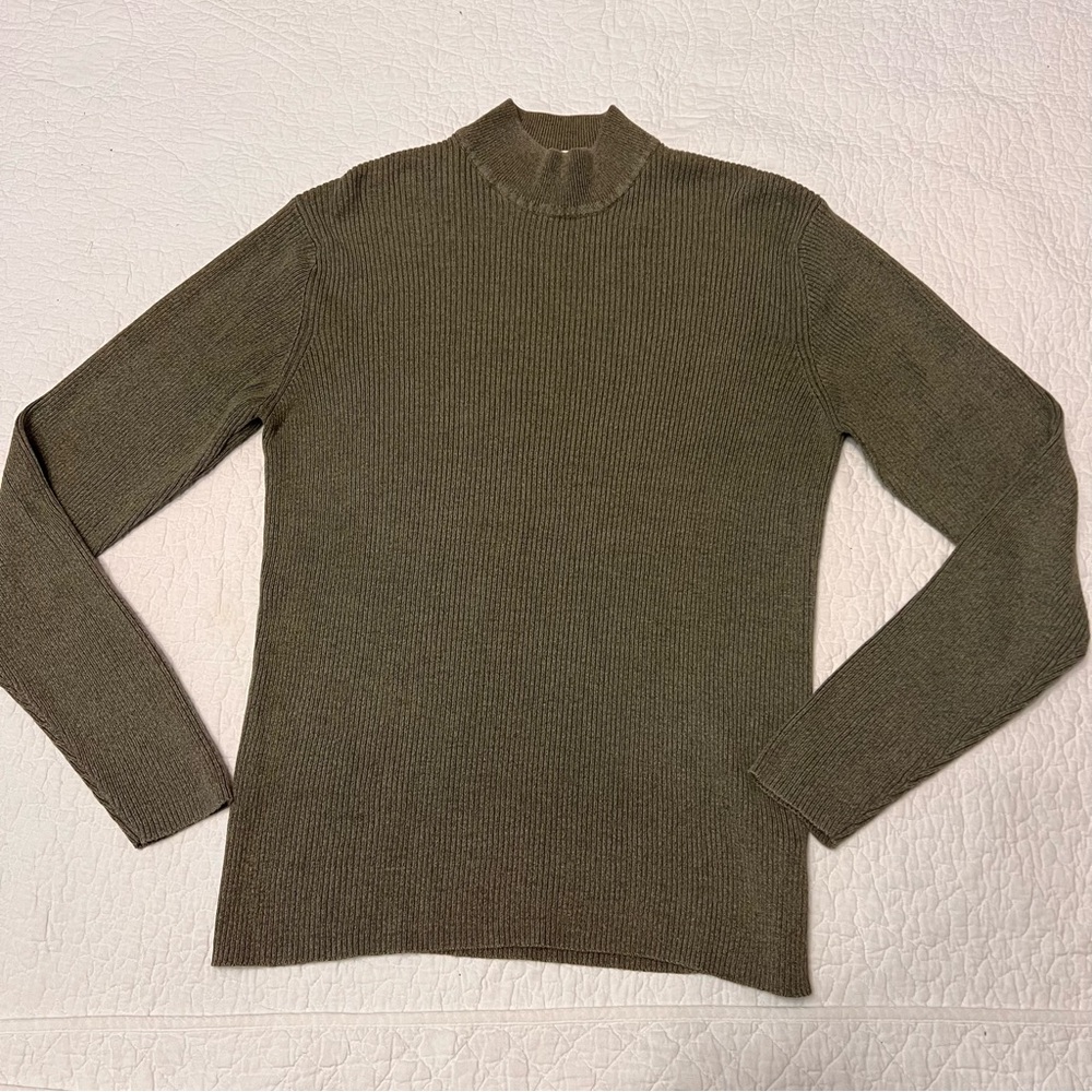 Perry Ellis Men’s Silk Blend Mock Neck Sweater Tan / green Size medium perfect